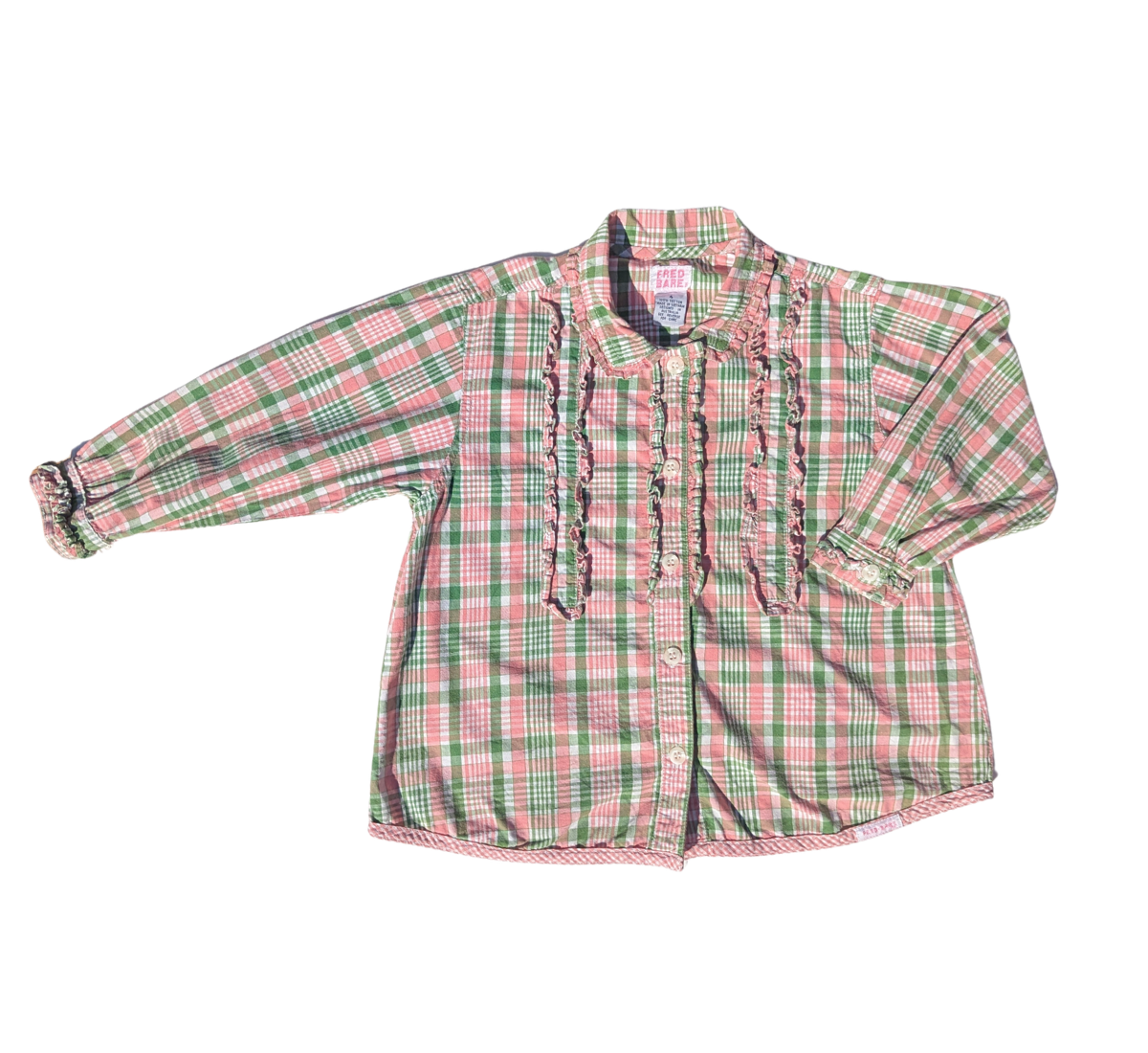 Y2K Fred Bare Ruffle Plaid Long Sleeve Top Size 4