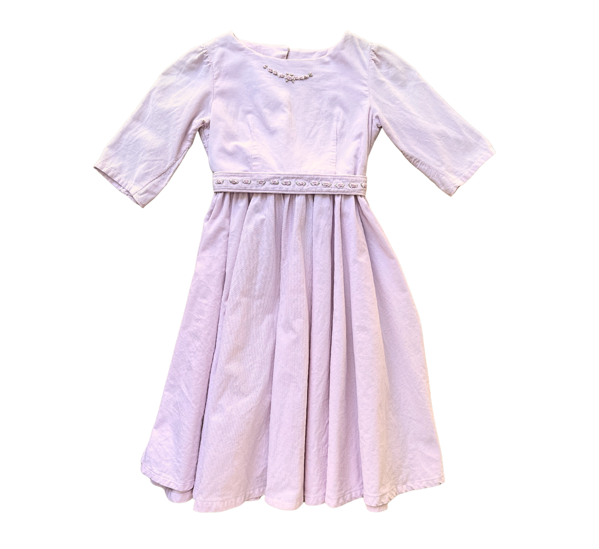 70s Pale Pink Corduroy Rosette Occasion Dress Size 4