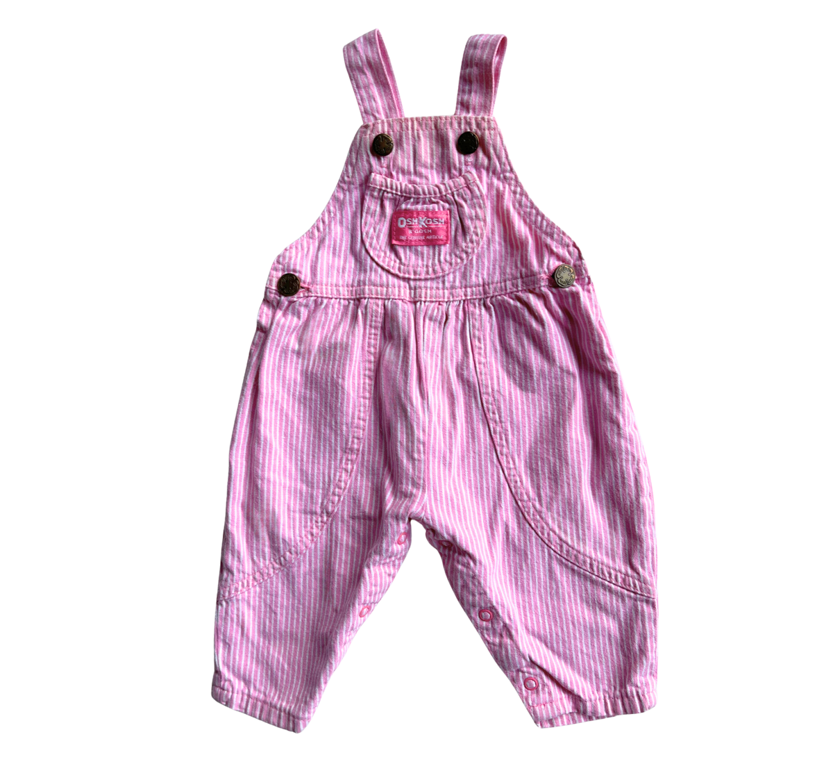 90s OshKosh B'Gosh Pink Hickory Stripe Bubble Overalls Size 00