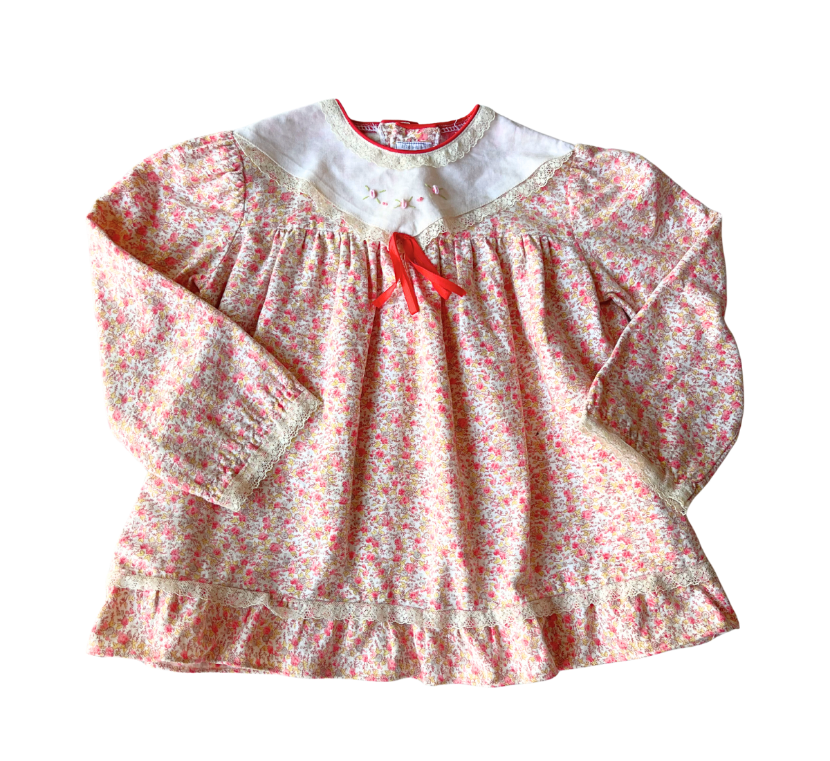 70s Floral Folk-Style Baby Dress Red Size 2