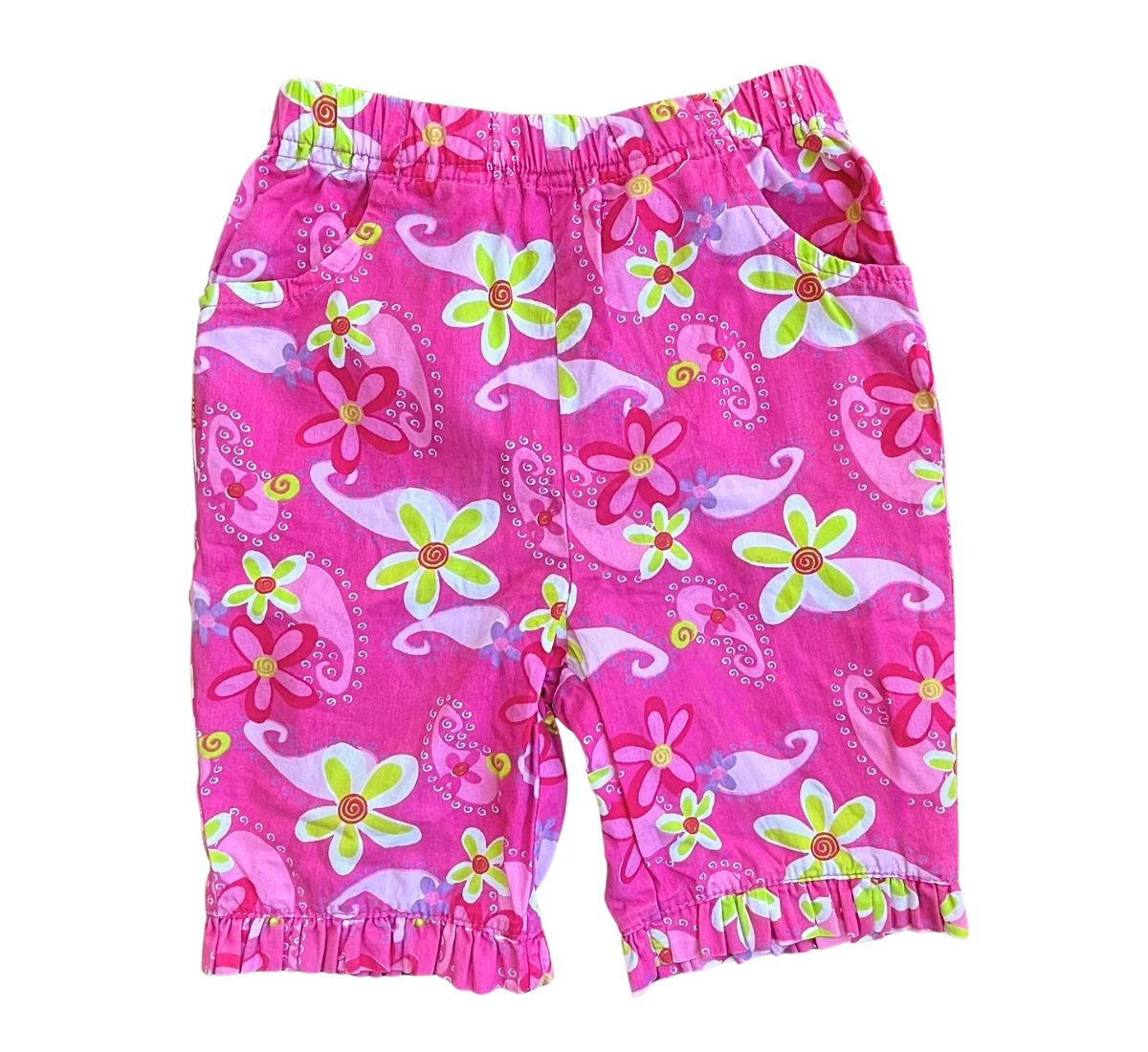 Y2K NOW Fuchsia & Lime Green Floral Print Pants Size 0-1