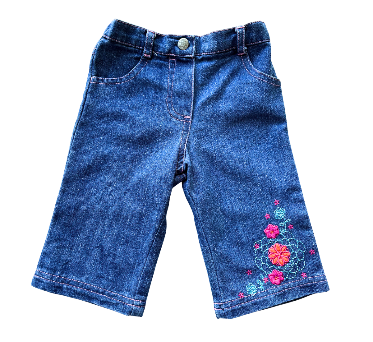 Y2K Floral Embroidery Pink-Stitch Baby Jeans Size 00 - 0
