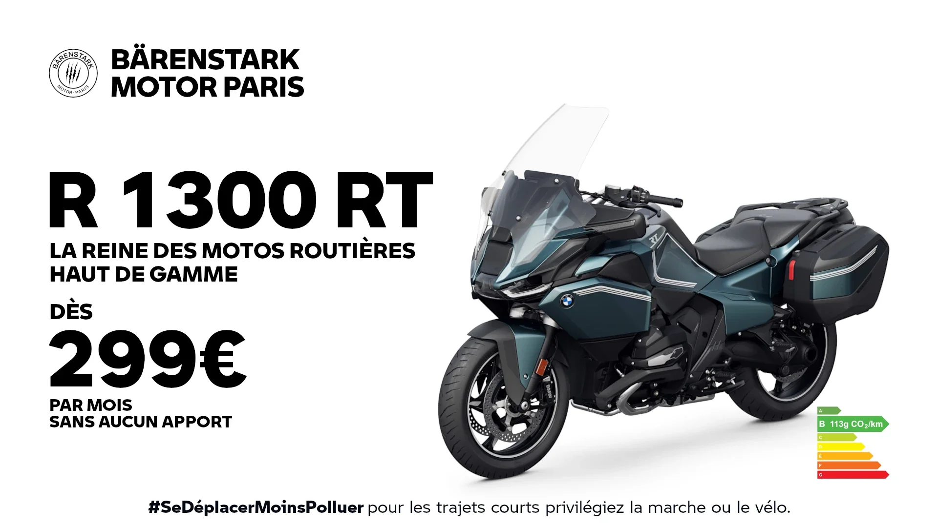 La nouvelle moto routière BMW R 1300 RT est accessible dès 299€ sans apport à Paris dans les trois concessions Bärenstark.