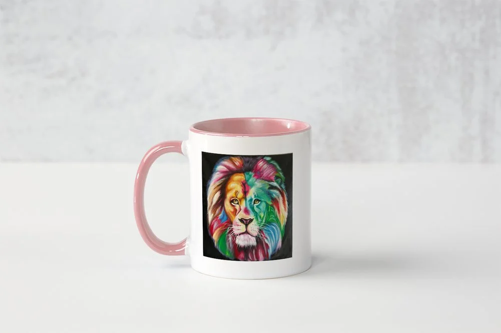 Multi-coloured Lion Mug - Pink.jpeg