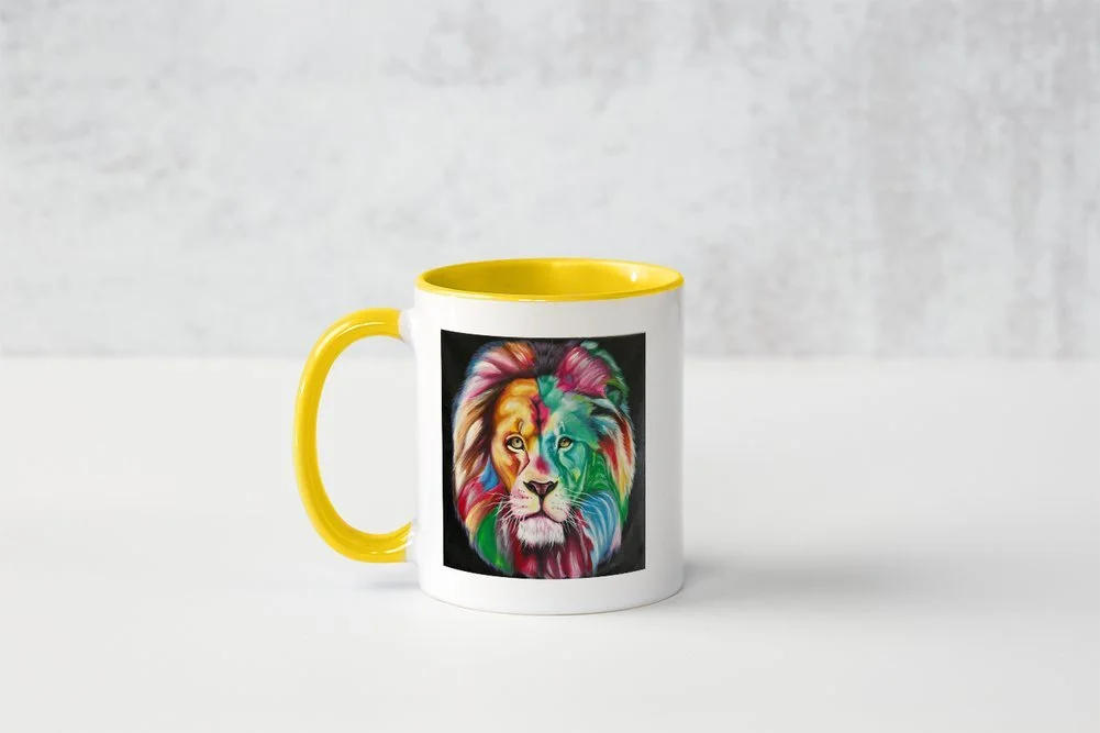 Multi-coloured Lion Mug - Yellow.jpeg
