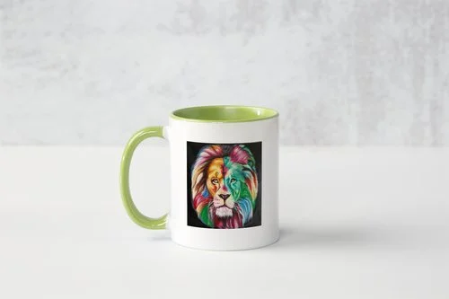 Multi-coloured Lion Mug - Green.jpeg