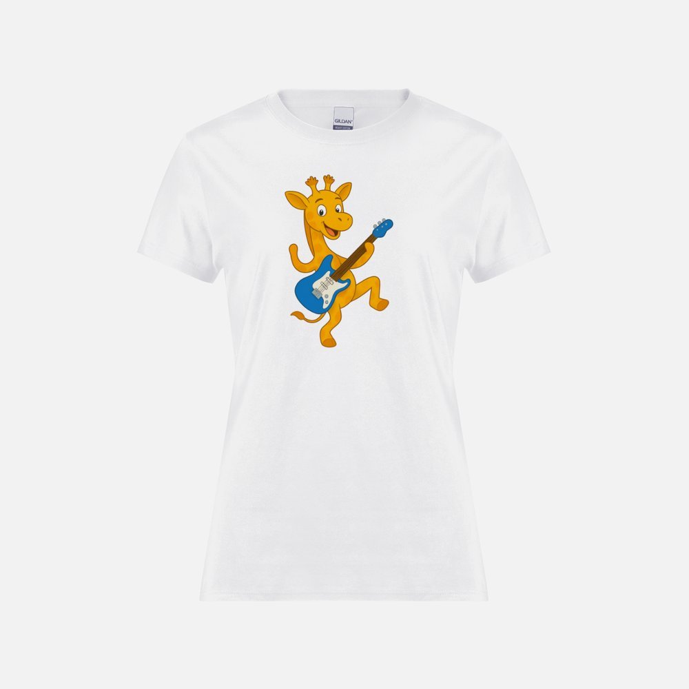 Twiga with guitar - women's white t-shirt.jpeg