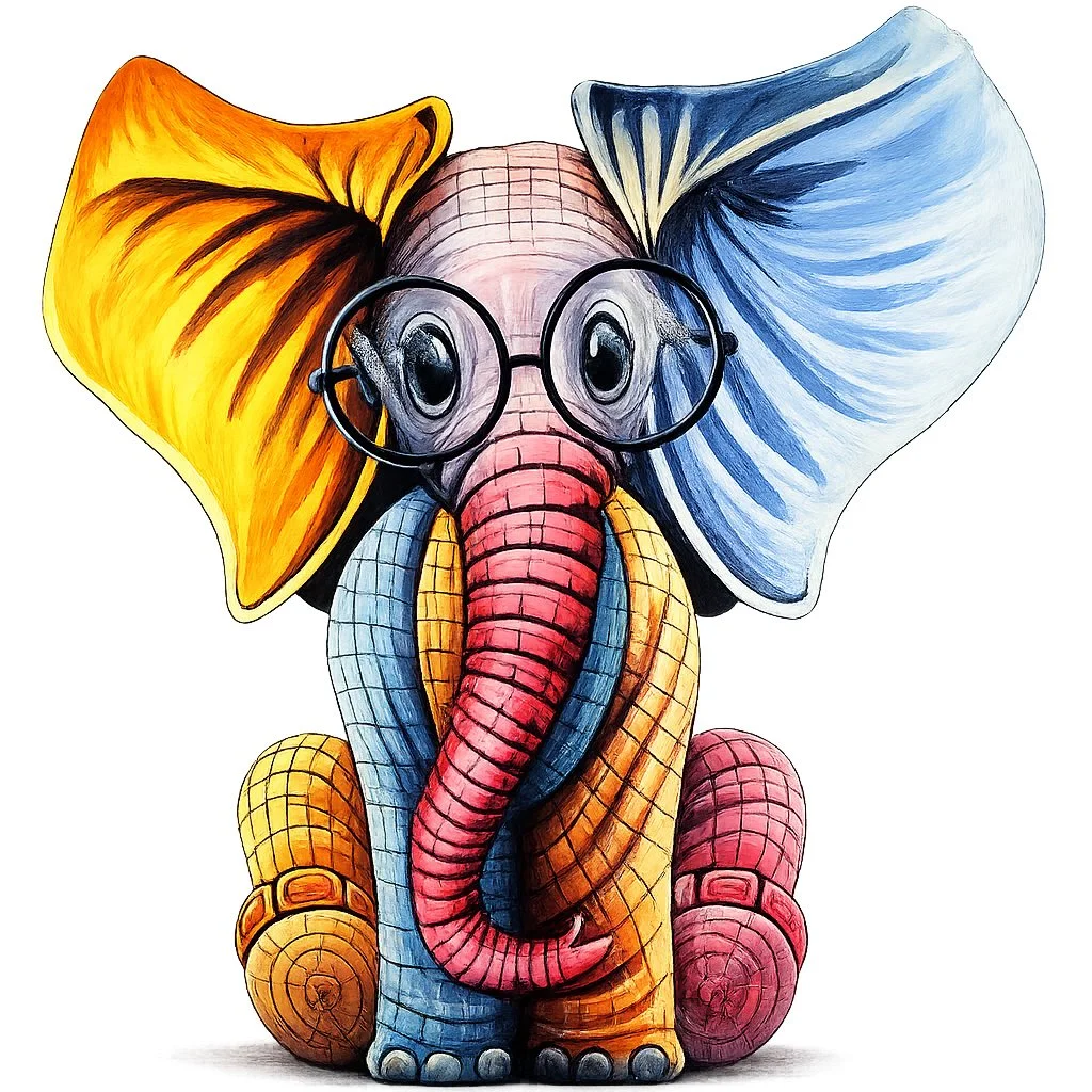 Multi-coloured elephant transparent background 300.jpg