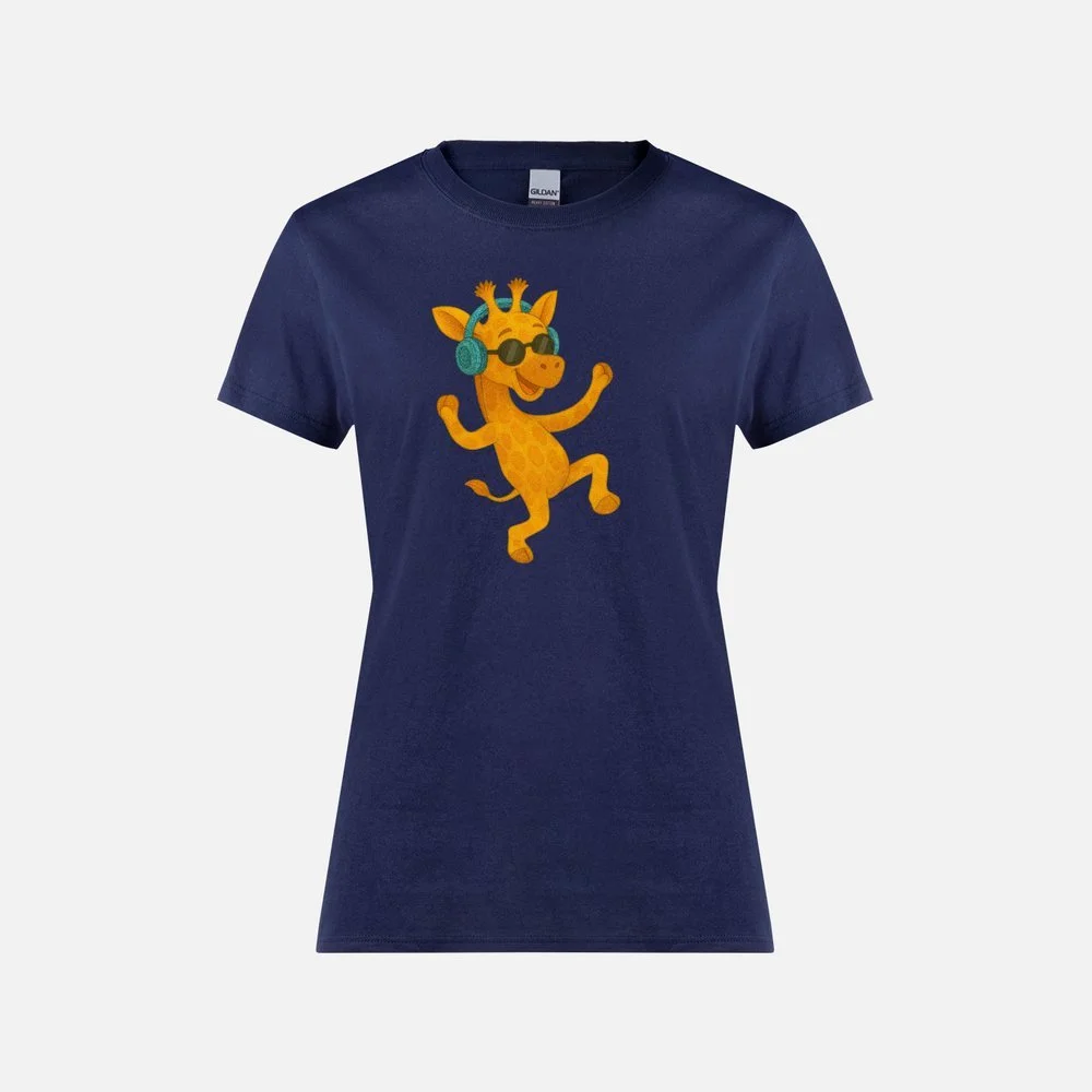Dancing Twiga with sunnies womens t-shirt blue.jpeg