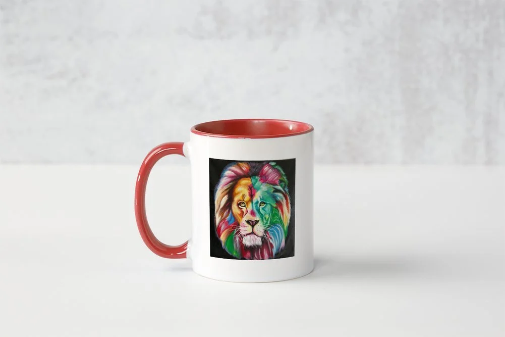 Multi-coloured Lion Mug - Red.jpeg