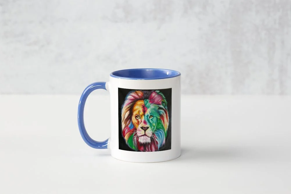 Multi-coloured Lion Mug - Blue.jpeg