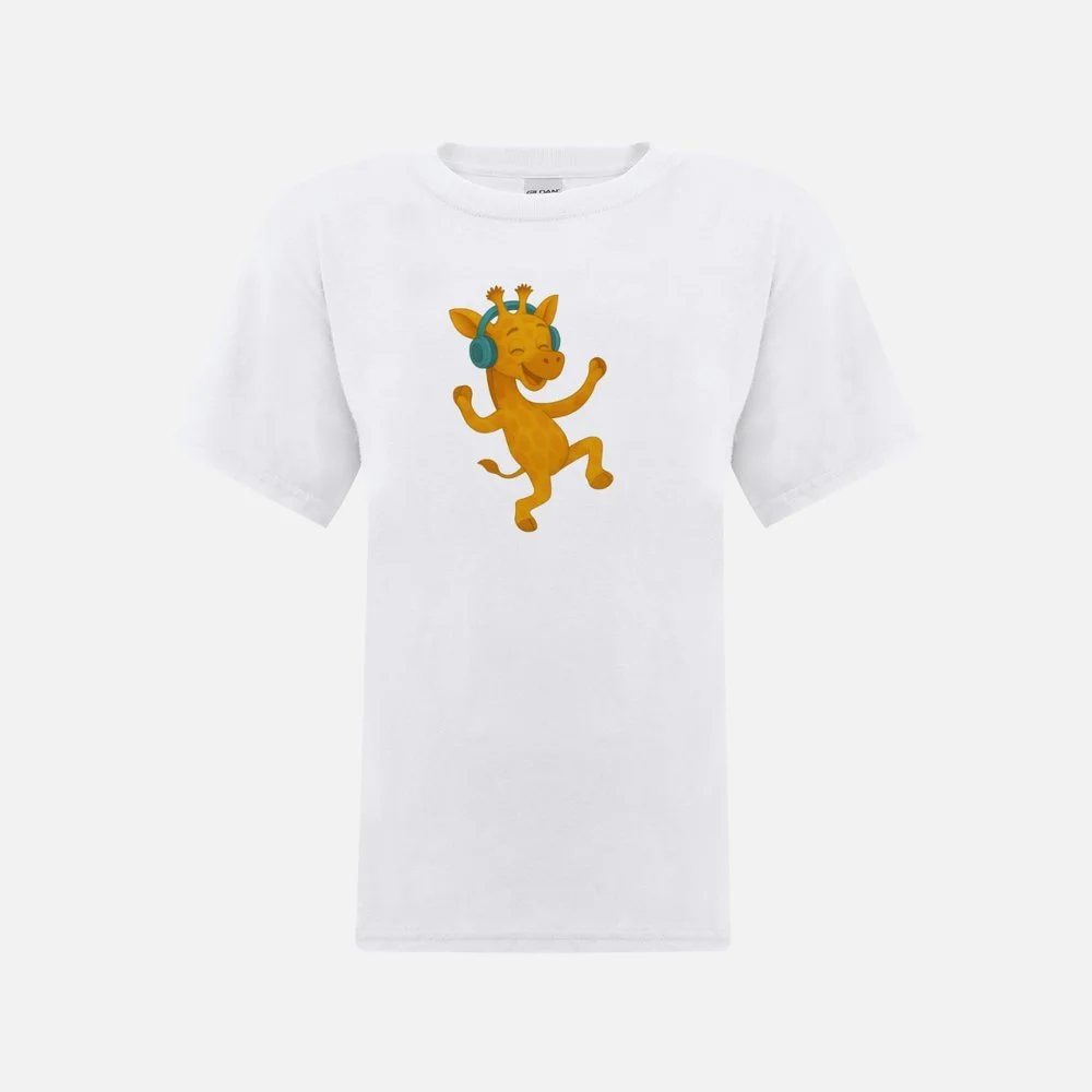 Dancing Twiga Childrens's T-shirt white.jpeg