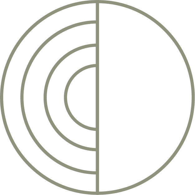 Cirkel met opmaak van radiogolven of geluidsfrequenties, zwart en grijs kleuren.