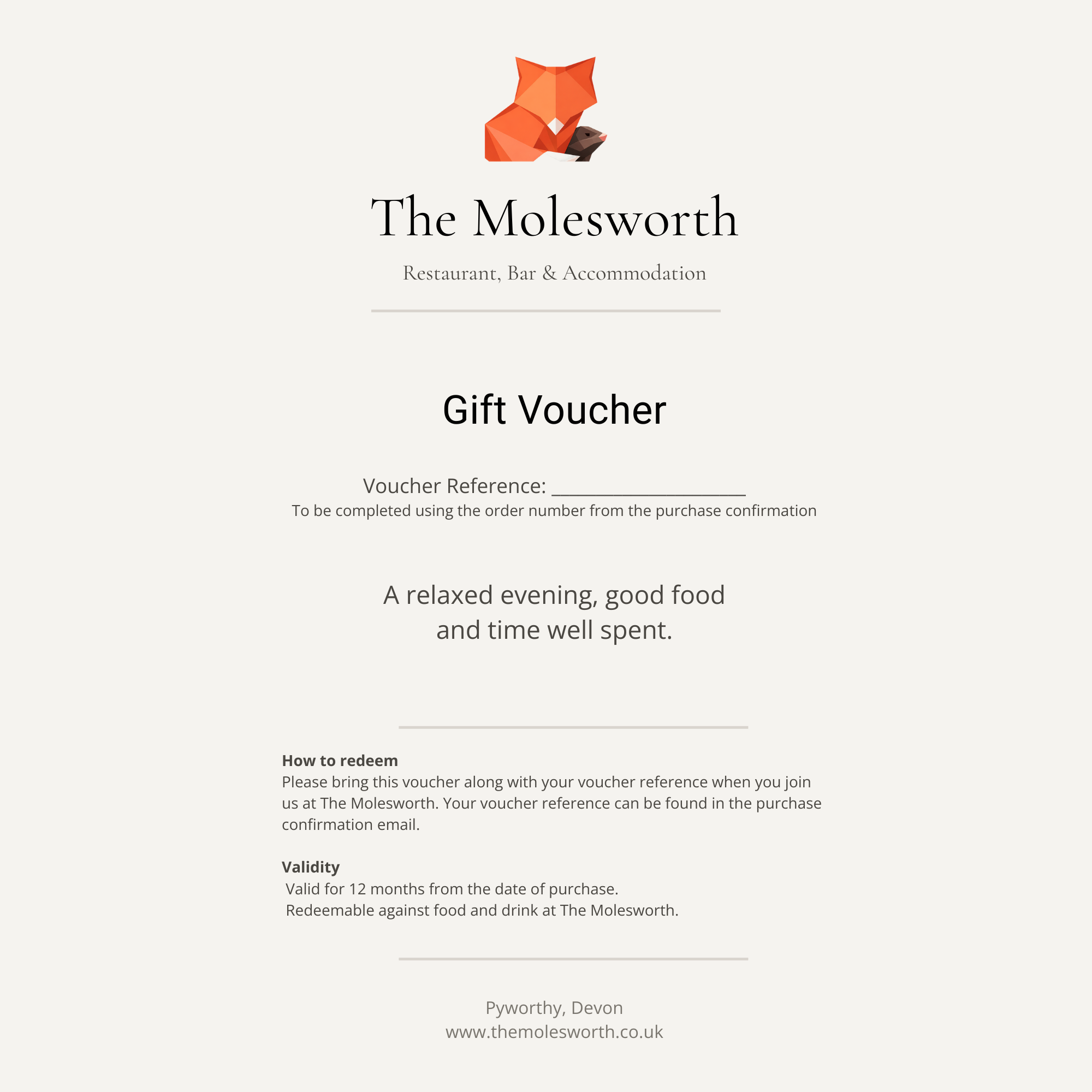 The Molesworth Gift Voucher (£100)