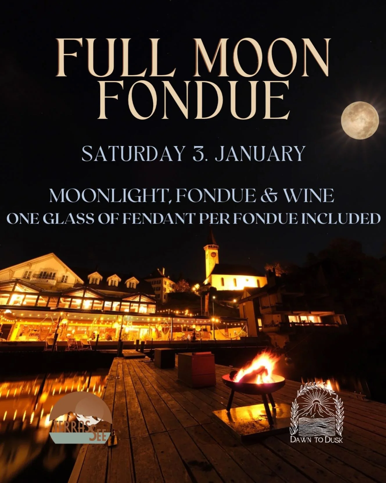 🌕✨ Full Moon Fondue ✨🌕
Moonlight, melted cheese, and a glass of Fendant to warm the night.

Join us tonight Saturday, 3 January, for an unforgettable fondue evening under the full moon🧀🍷🔥