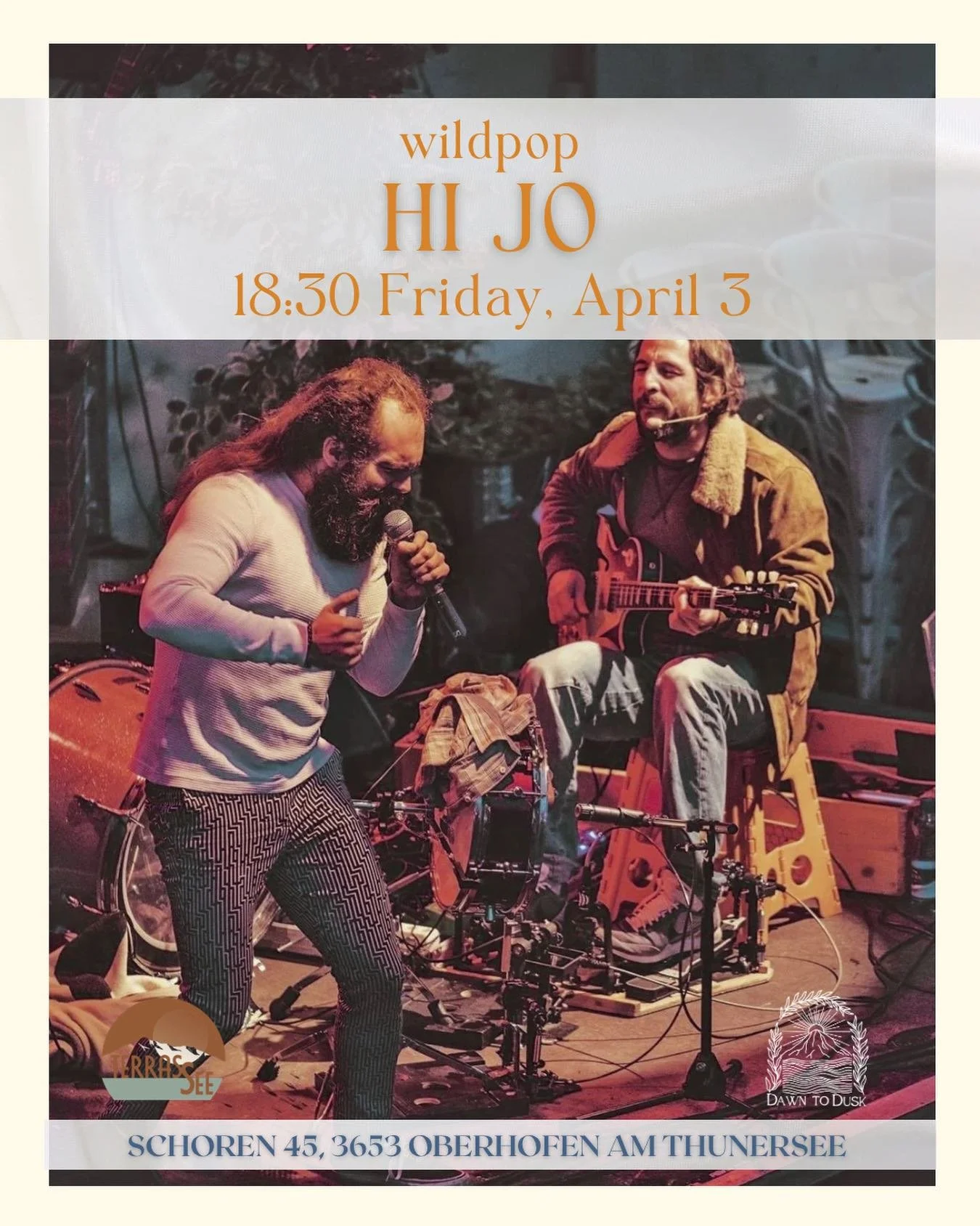 ✨ SEASON END Konzert im TerrasSee ✨

Am Freitag, 3. April begr&uuml;ssen wir HI JO zu einem energiegeladenen Live-Konzert bei uns im TerrasSee 🎶🔥

Dieses Duo serviert Wildpop auf engstem Raum. M&ouml;glich macht das eine abenteuerliche Apparatur au