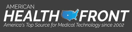 Logo of American Health Front featuring a blue map of the United States and text indicating it is America's top source for medical technology since 2002.