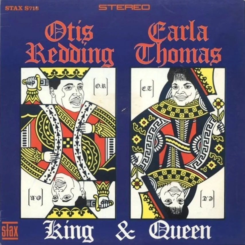 Album cover featuring Otis Redding as a King and Carla Thomas as a Queen, styled as playing cards. The cover uses a blue background with red and yellow text.