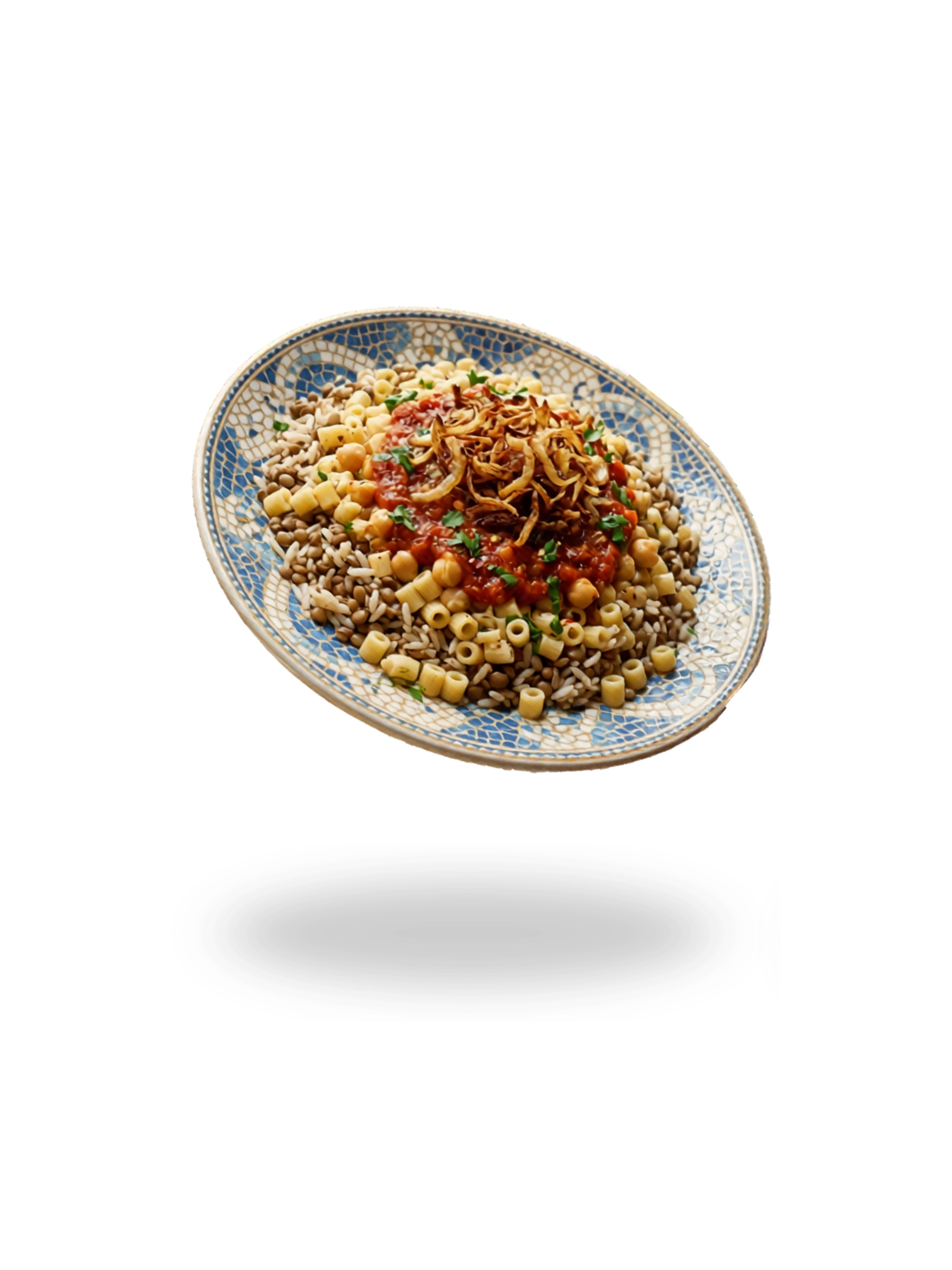 Al Doha Easy Rice Koshary ingredients —  rice, lentils, pasta and chickpeas