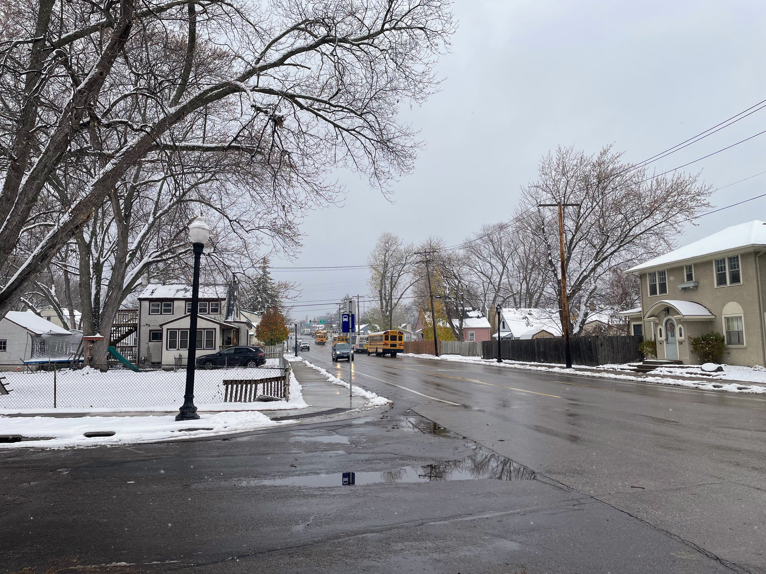 46th and Clinton Ave Looking towards the Orange Line and Corridor 6 Built Form zoning on the first snow of the year. Photo taken by Brit Anbacht.