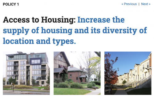 Screenshot of Minneapolis 2040 Policy 1: Access to Housing: Increase the supply of housing and its diversity of location and types
