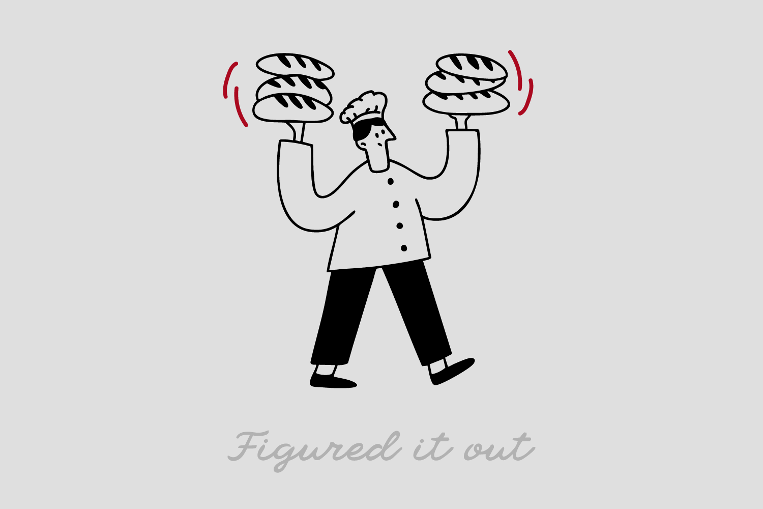 Cartoon chef lifting two large pieces of cooked meat with the caption "Figured it out" underneath.