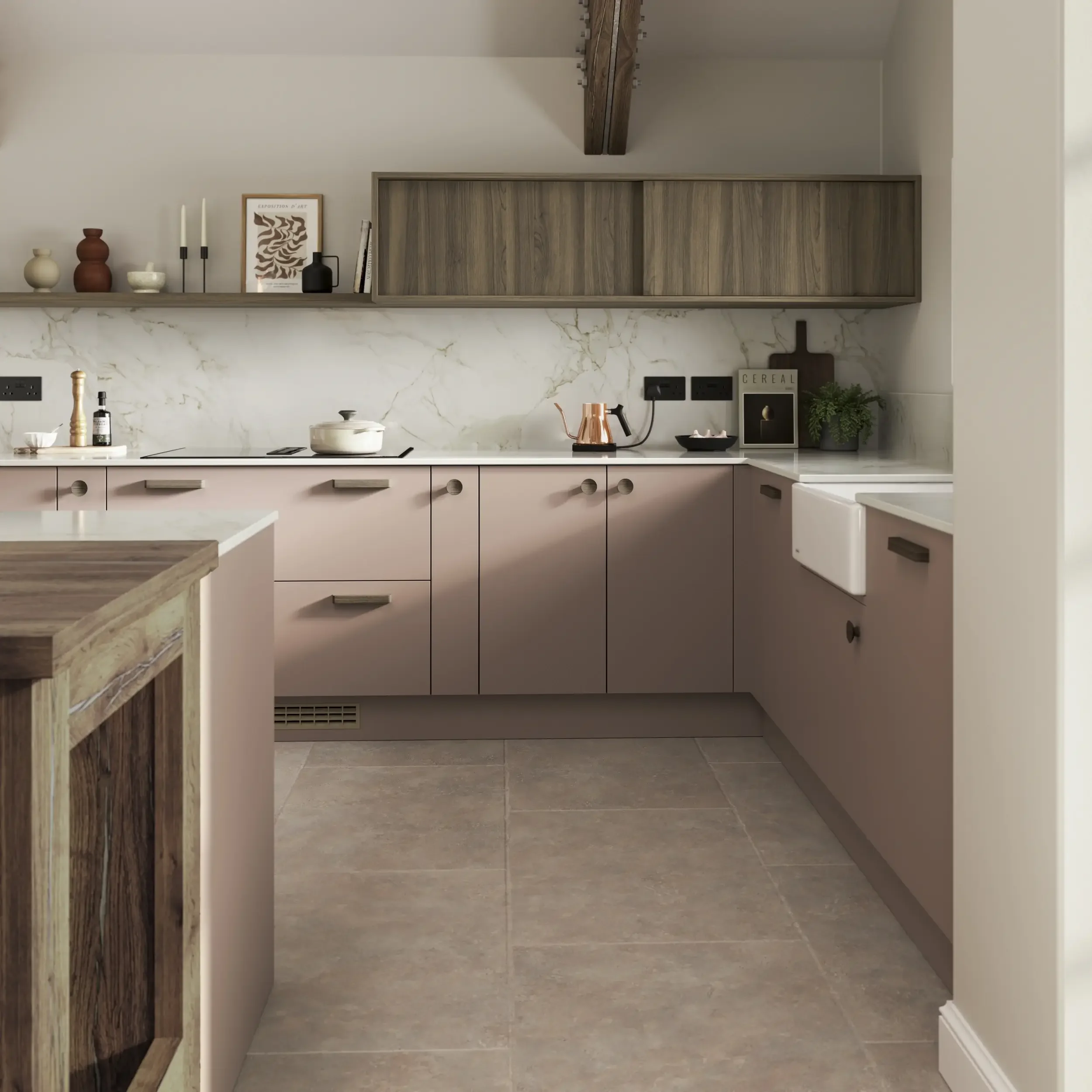 Amalfi Dusty Pink and Rosso with Tuscan Walnut handles (3).webp