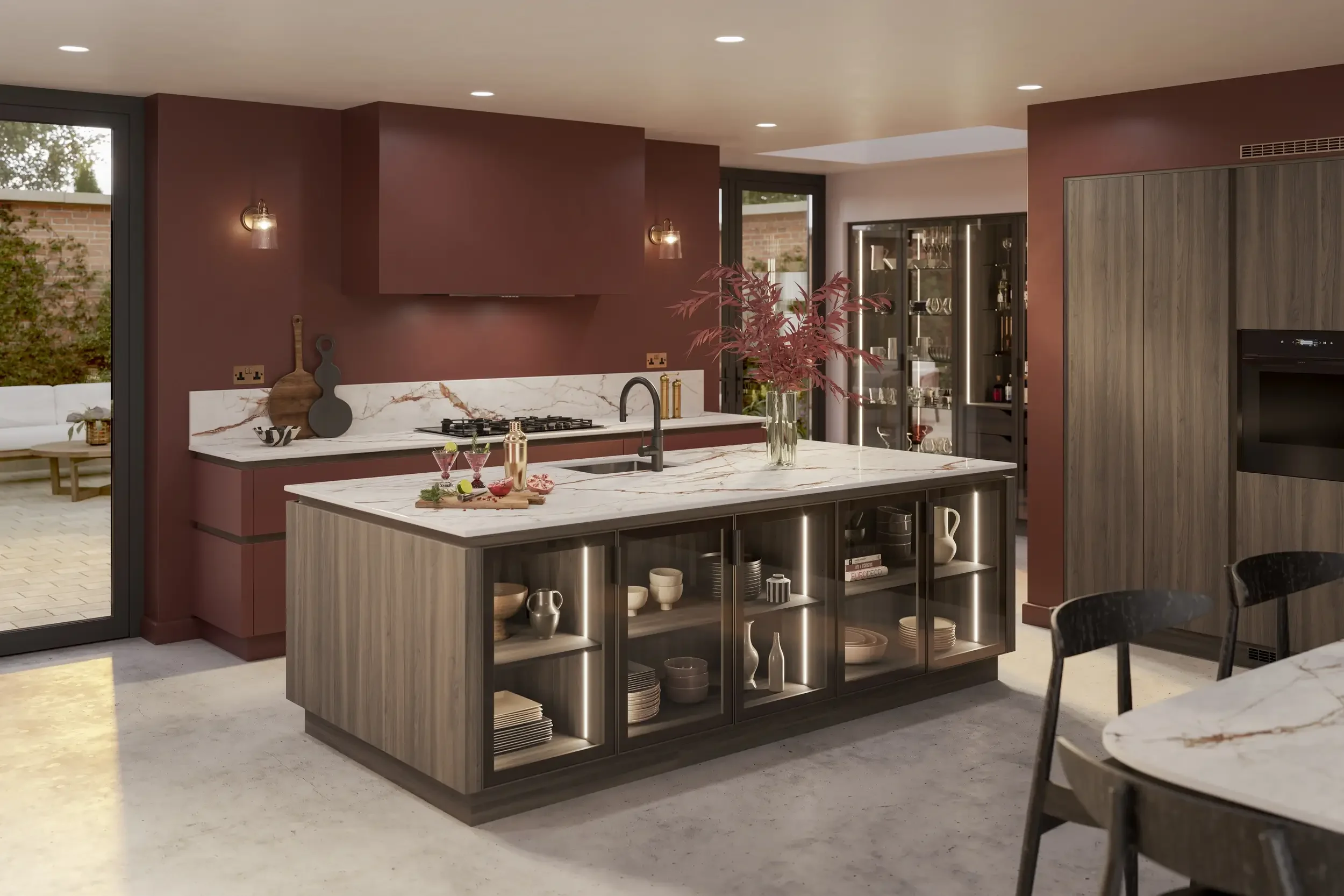 H Line Amalfi Rosso and Madoc Tuscan Walnut with Bronze Smoked Glass doors (1).webp