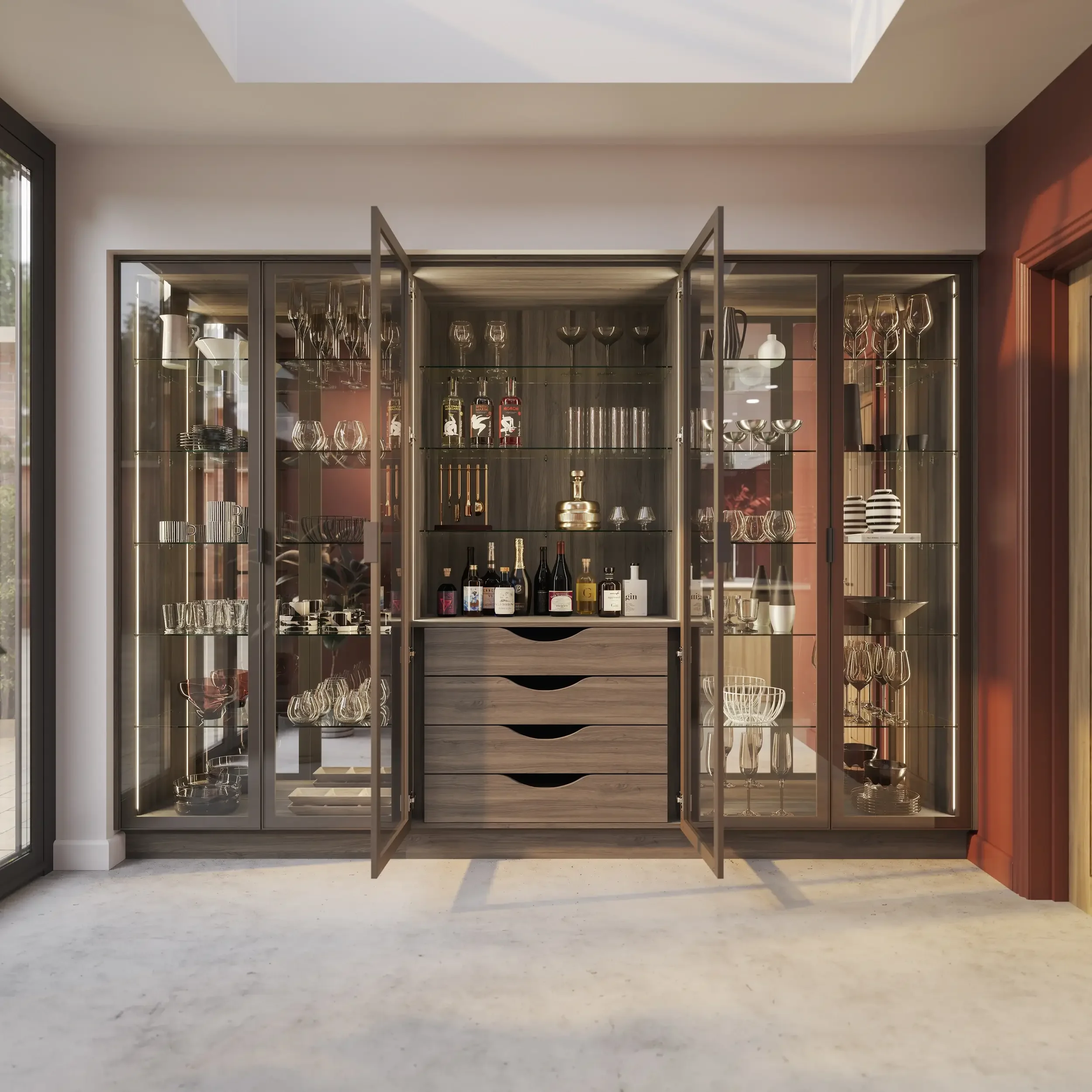 H Line Amalfi Rosso and Madoc Tuscan Walnut with Bronze Smoked Glass doors (2).webp