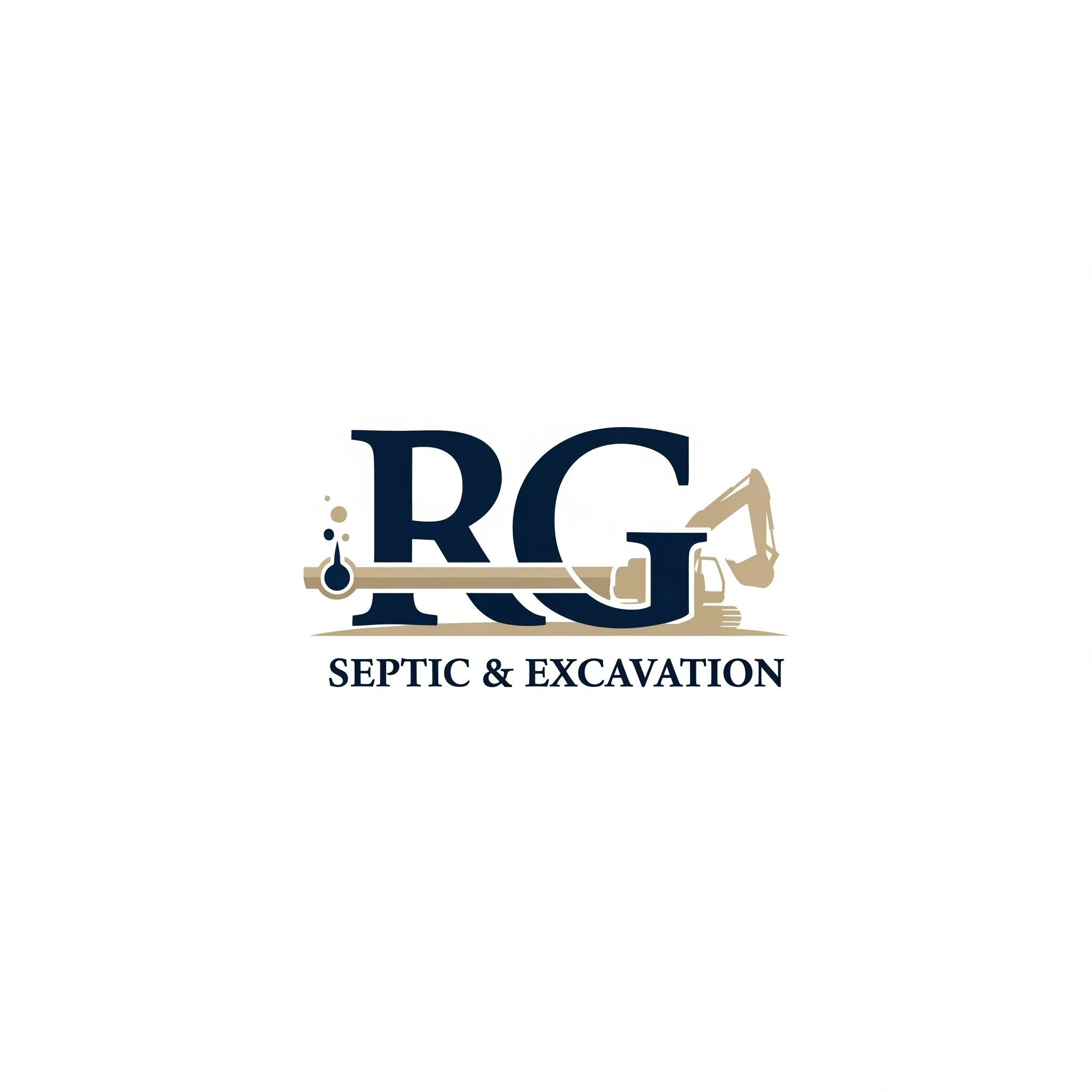 Logo for RQ Septic & Excavation featuring large initials 'RQ' with a septic tank gauge on the left and an excavator on the right, with the text 'SEPTIC & EXCAVATION' underneath.