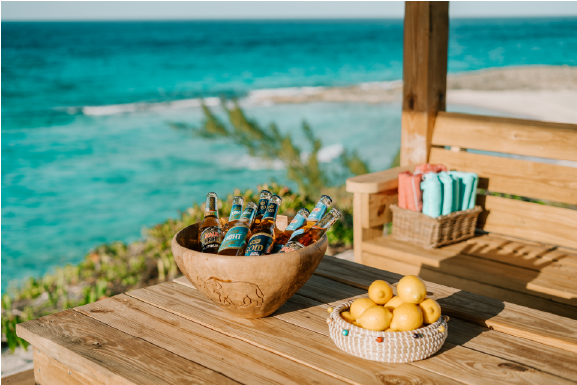view from barrier island houses private gazebo, with a case of local beer