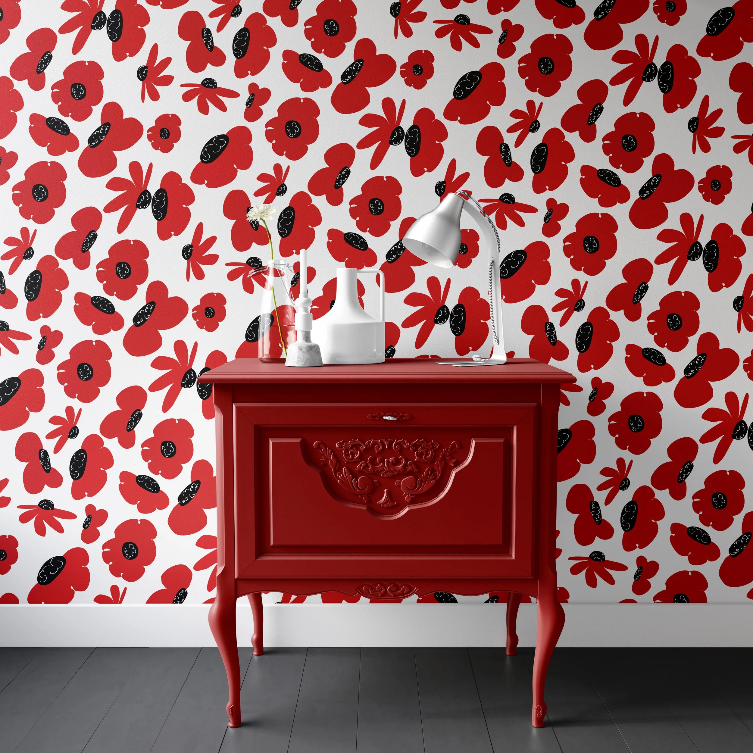 Wall Paper Mock up of 'Bloody Daisy' - a design of remembrance
