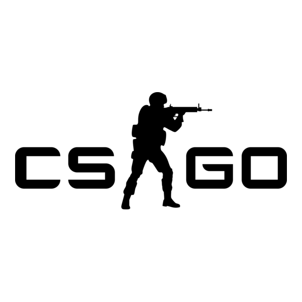 A black silhouette of a soldier holding a rifle with the text 'CS GO' on either side of the soldier.