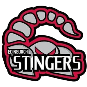 Logo of the Edinburgh Stingers, a sports team, featuring a mouth with teeth and the team name.