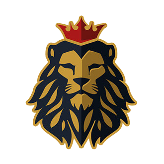 Stylized lion's head with a crown on top