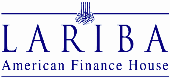 Logo of Lariba American Finance House with blue text and design element at the top.