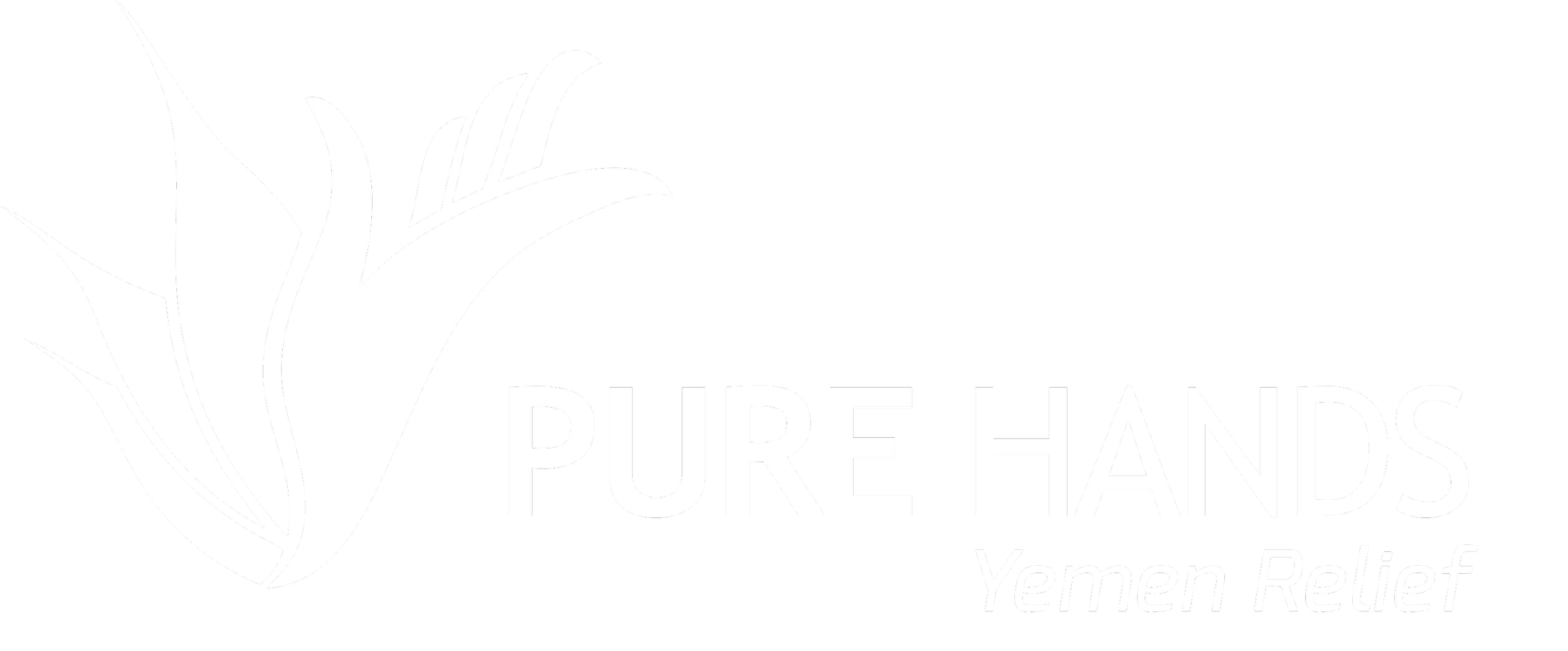 Black and white logo for Pure Hands Yemen Relief with a stylized hand illustration and text