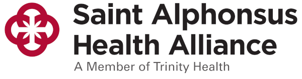 Saint Alphonsus Health Alliance logo with red cross-like symbol and black text