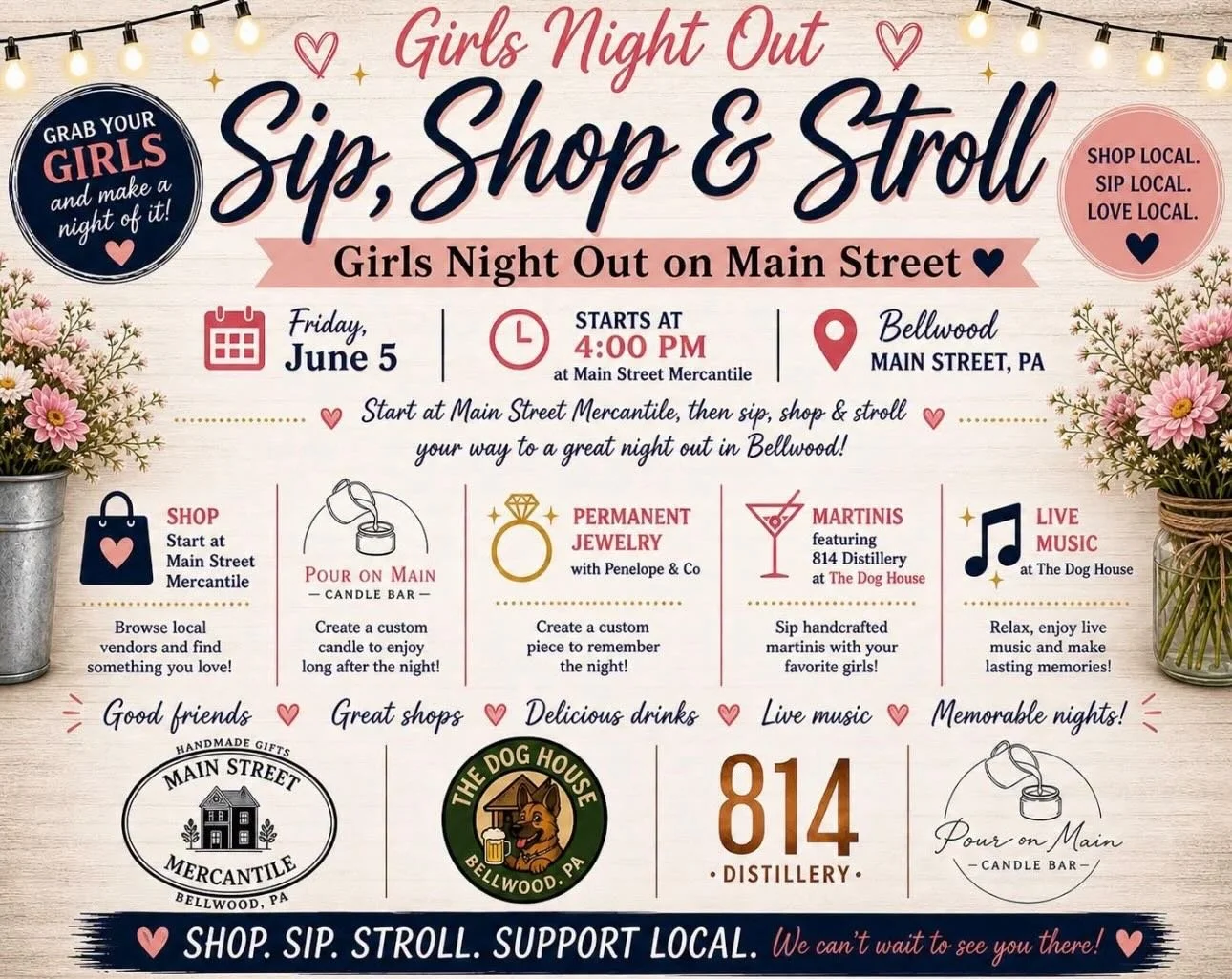 It&rsquo;s Girls Night Out @mainstreetmercantileba on Friday, June 5 from 4-7! Come and see us as well as the other amazing vendors!🩷🤍