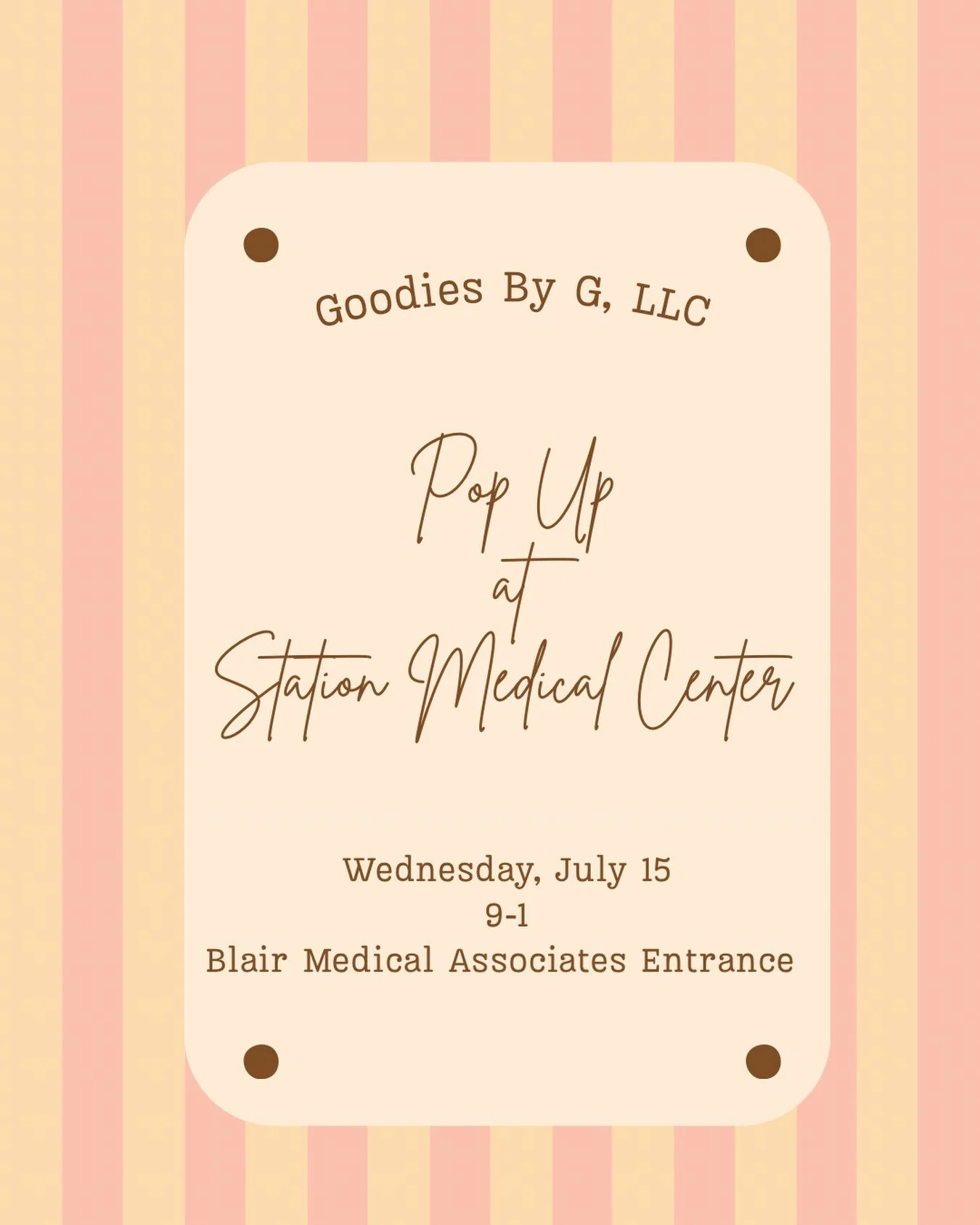 We will be at Station Medical on Wednesday, July 15 from 9-1! Come and see us!🤍🍫