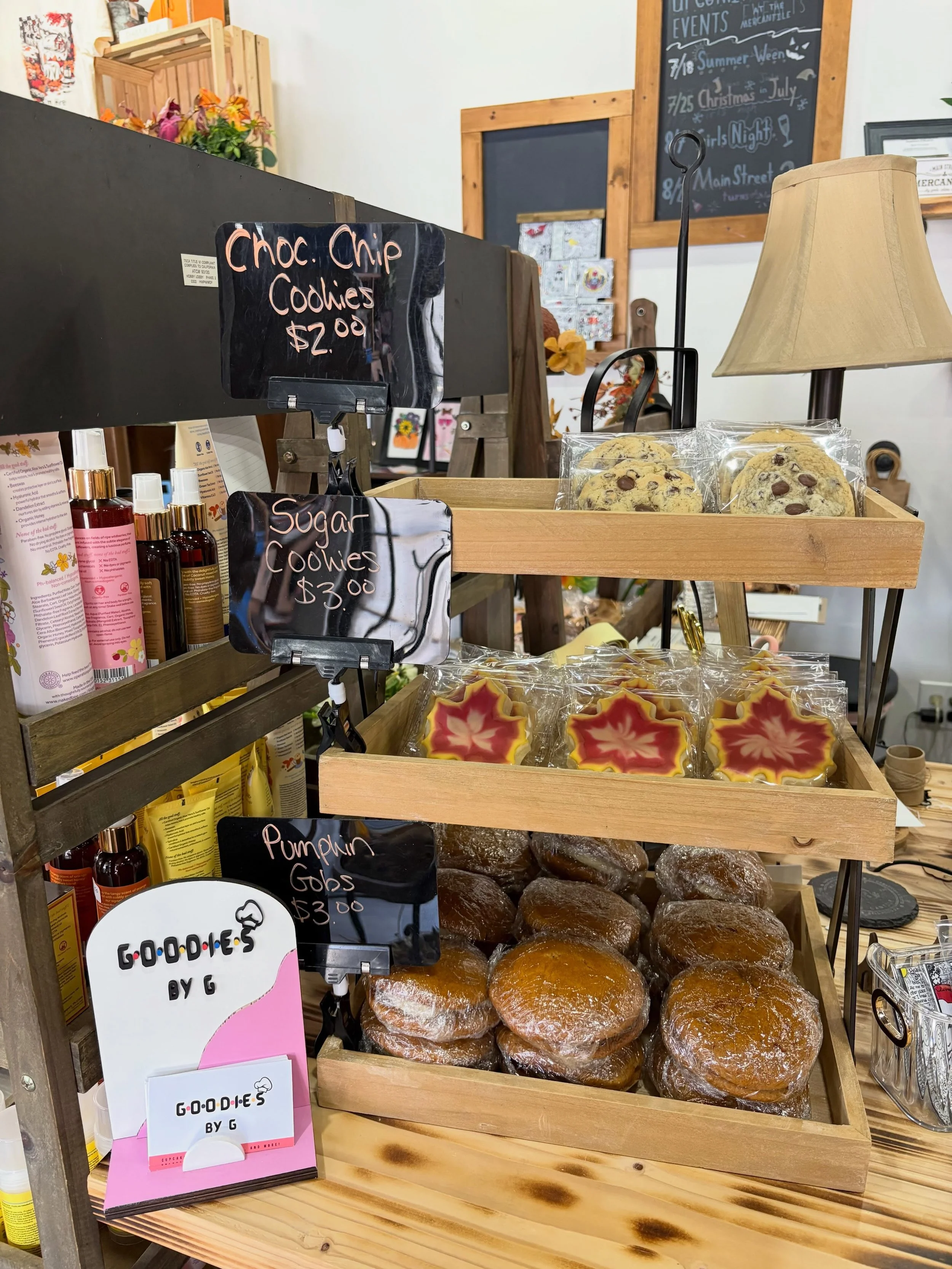 We just restocked our goodies @mainstreetmercantileba for the week! Stop in and grab a sweet treat!🤍🧡