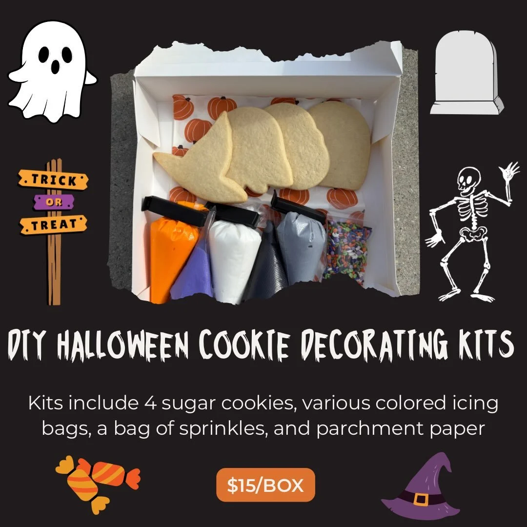 Happy October! We have DIY Halloween Cookie Decorating Kits available for preorder! You can order now through October 15. Pickup will be the week of October 26.💀👻