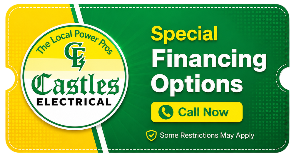 Castles Electrical offer: starting at $725, up to five feet from panel. Offer may not be combined.
