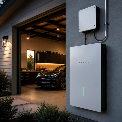 modern home battery unit beside residential solar inverter