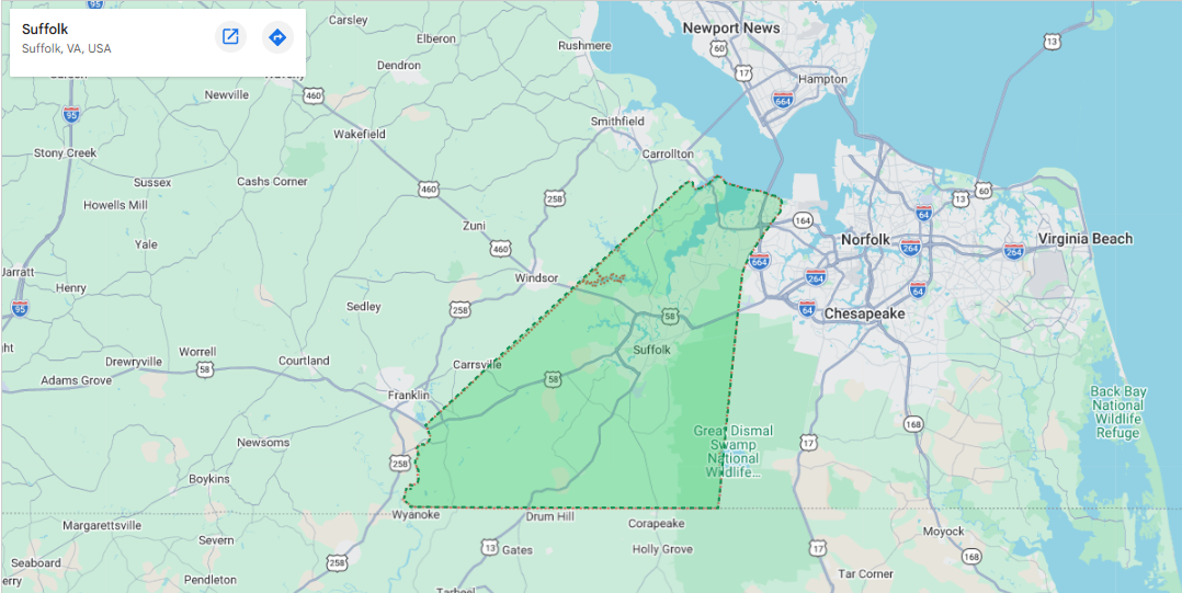 Suffolk service area map