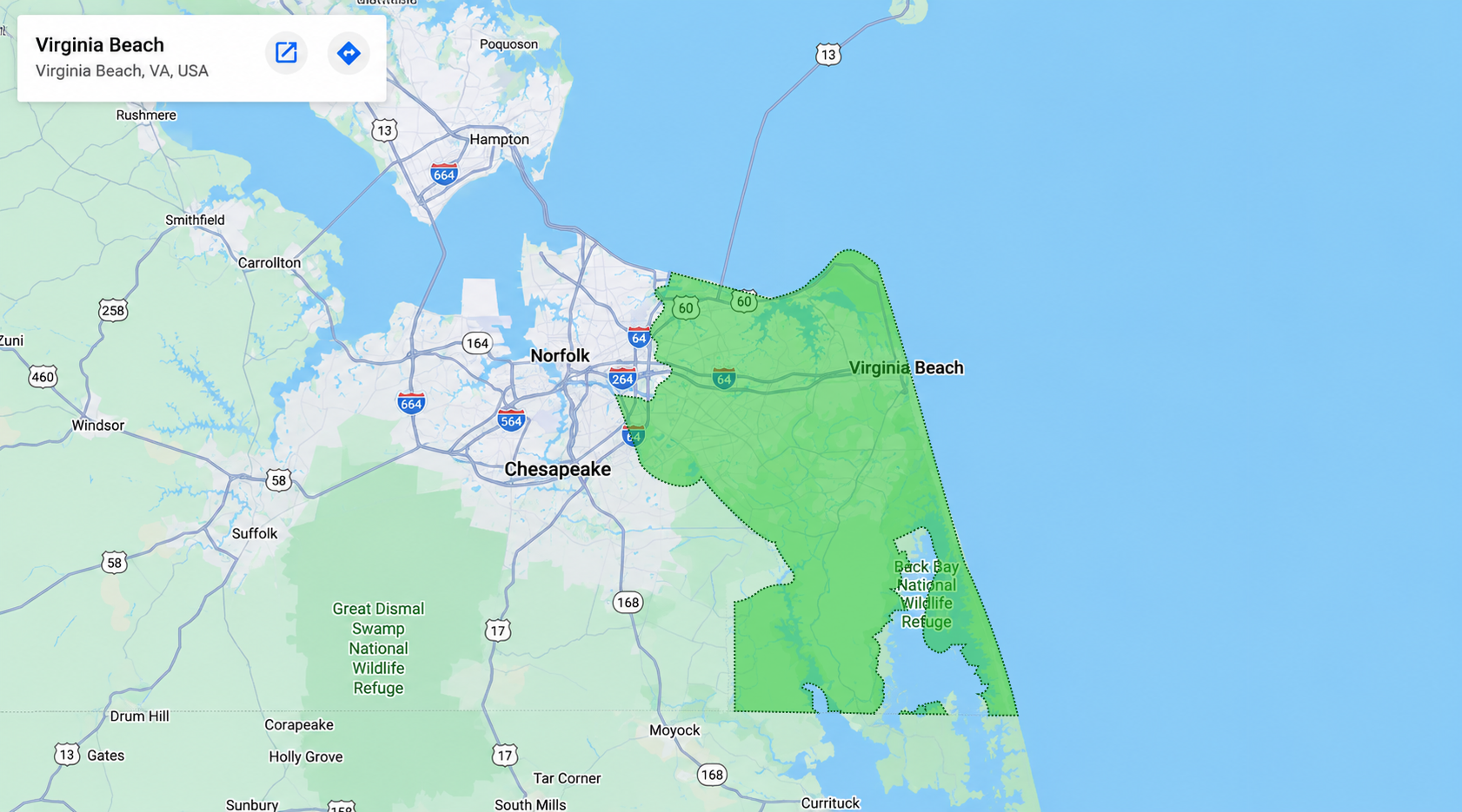 Virginia Beach service area map