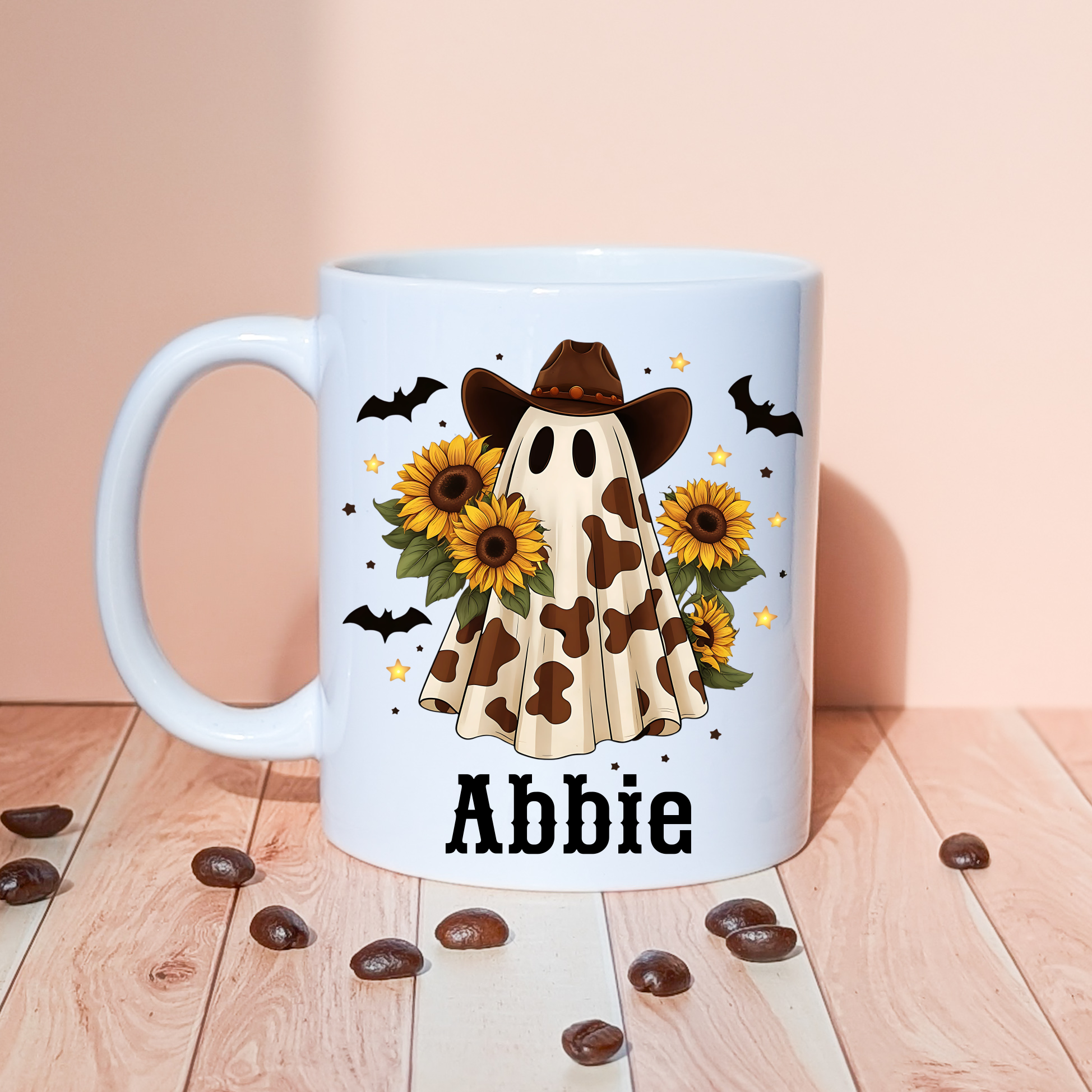 Spooky Cowboy Ghost Mug – Personalised Ghost Mug with Sunflowers