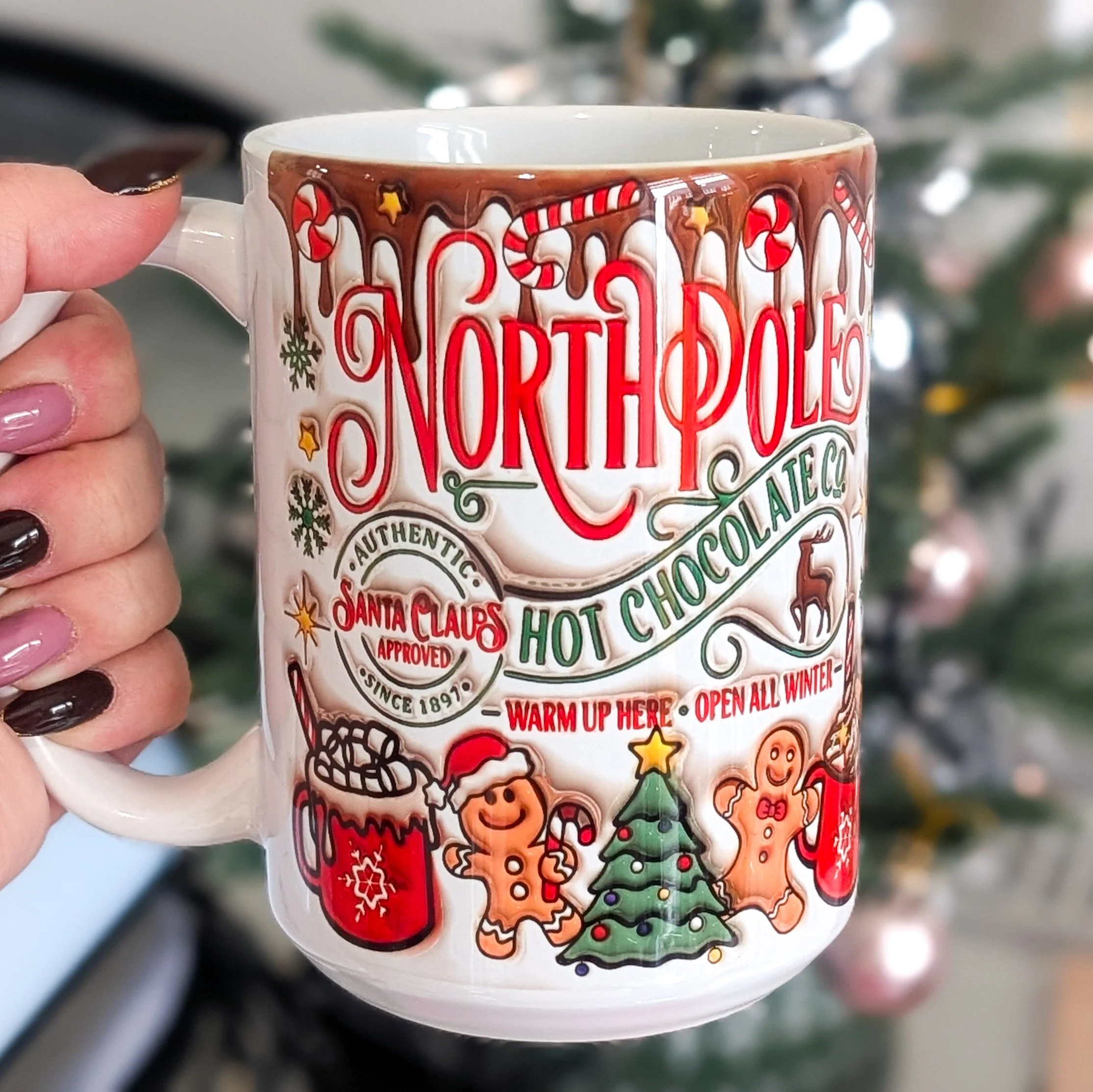 North Pole Hot Chocolate Mug – 11oz 15oz Festive Christmas Blend (Two Designs Available)