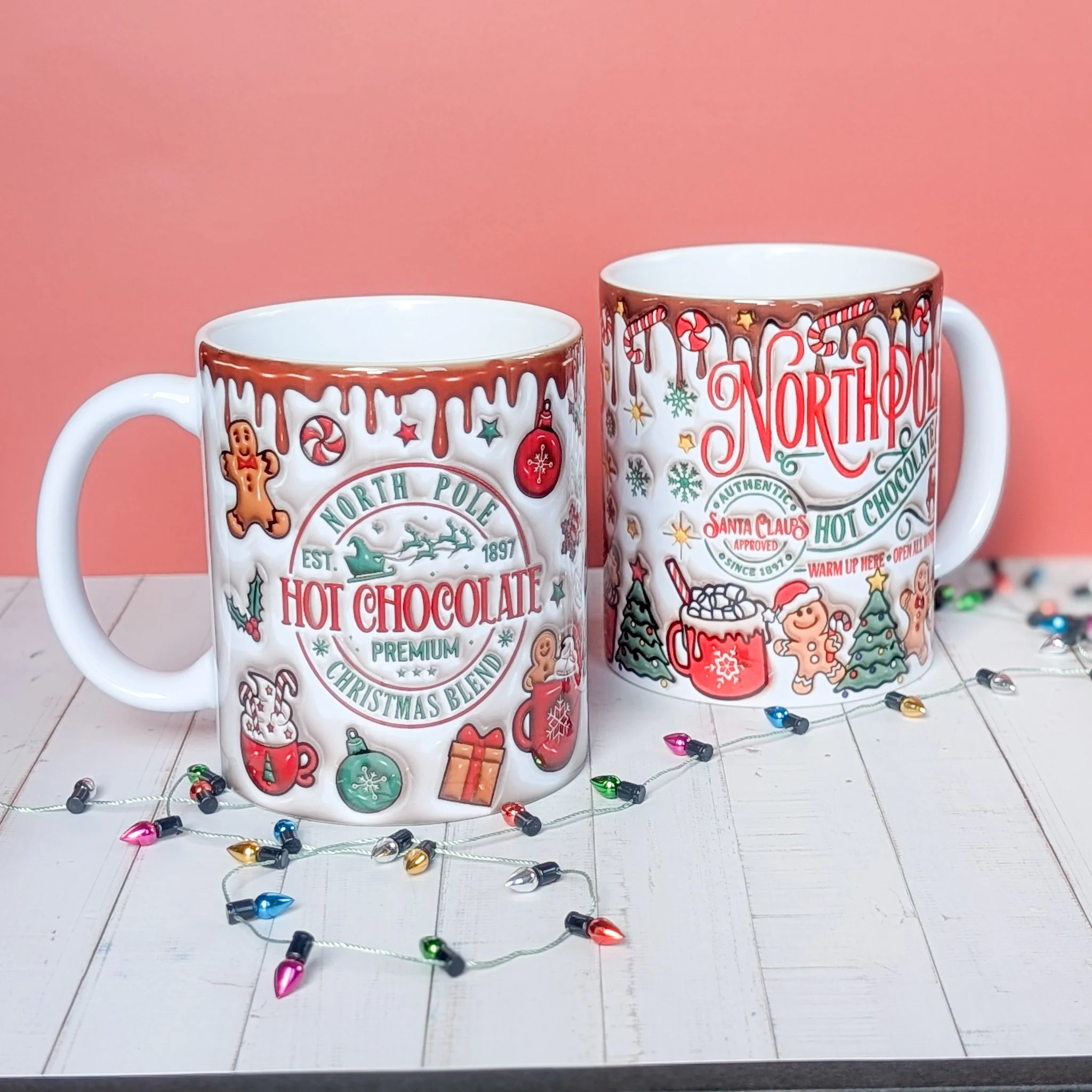 North Pole Hot Chocolate Mug – 11oz 15oz Festive Christmas Blend (Two Designs Available)