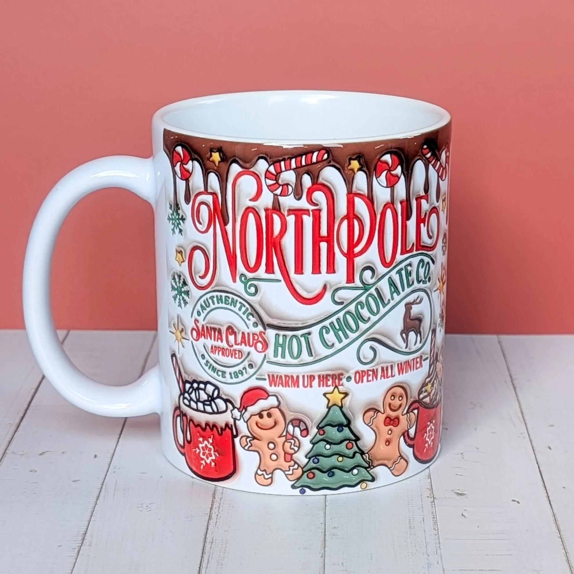 North Pole Hot Chocolate Mug – 11oz 15oz Festive Christmas Blend (Two Designs Available)